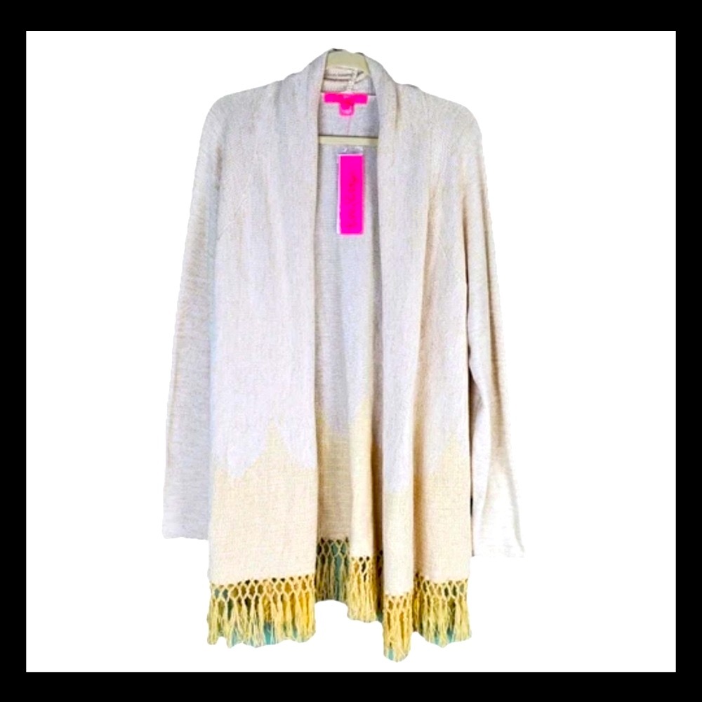 Lilly Pulitzer Tatum Long Fringe Hem Cardigan Size XL - Picture 2 of 6
